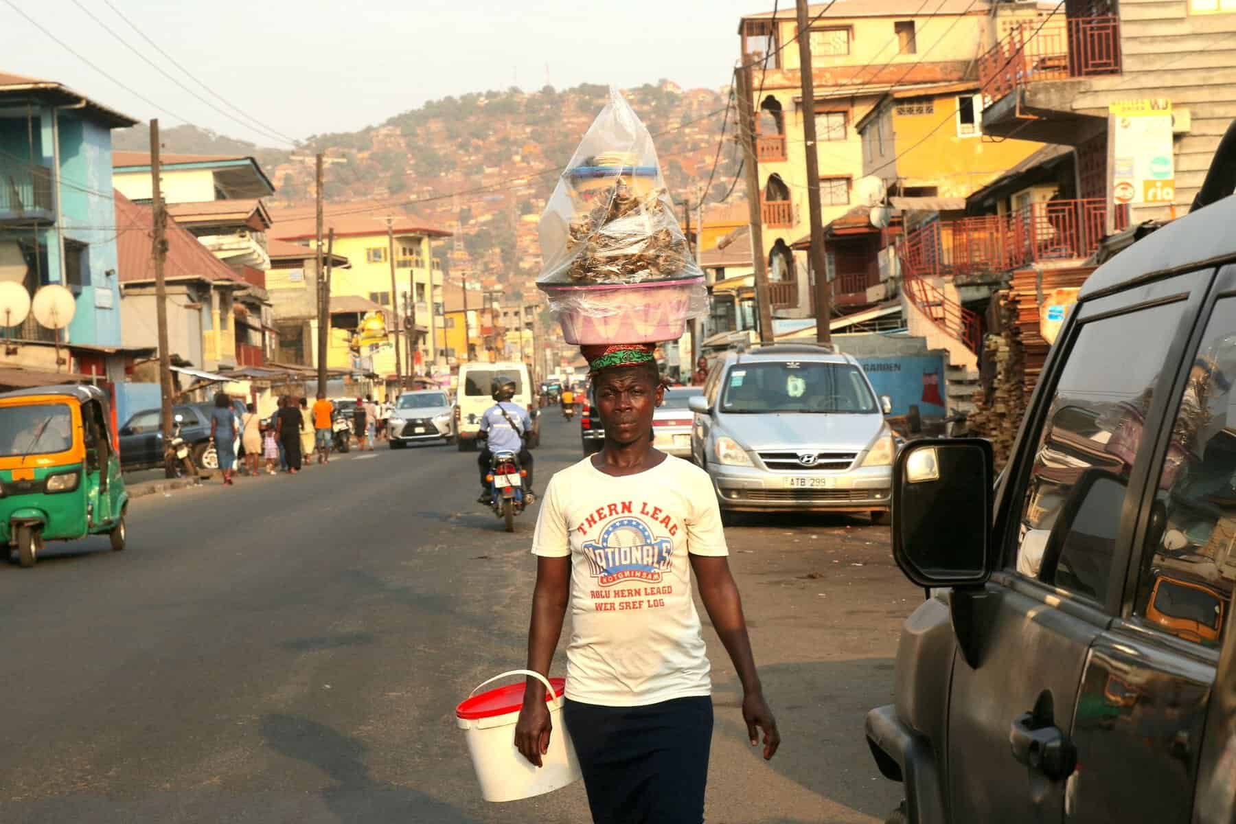 A busy street in Freetown, Sierra Leone