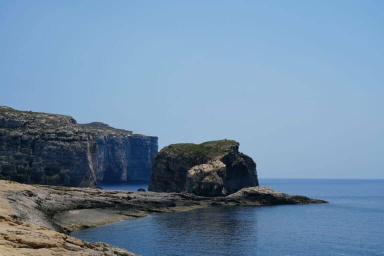 Fungus Rock off the cliffs at Dwejra, Gozo