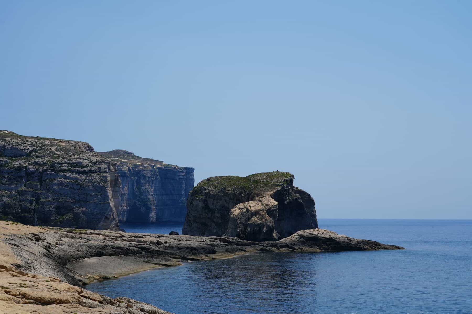 Fungus Rock off the cliffs at Dwejra, Gozo