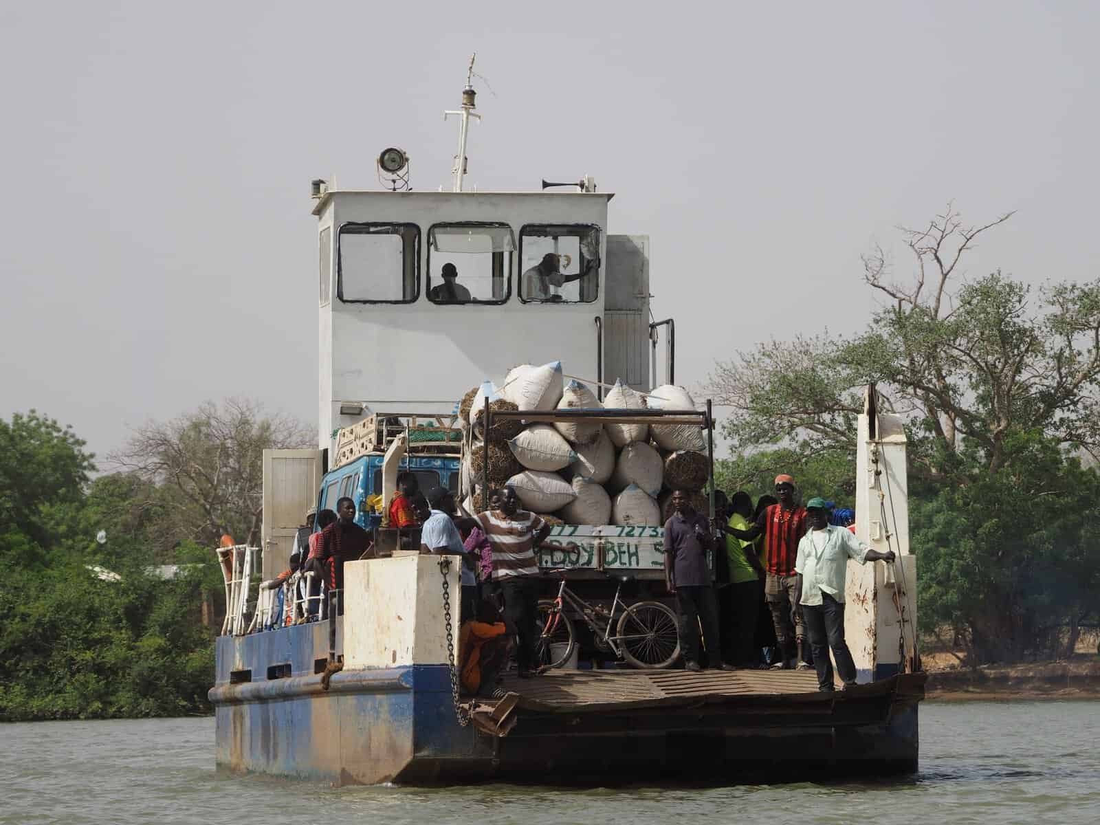 A ferry crossing the Gambia River, The Gambia