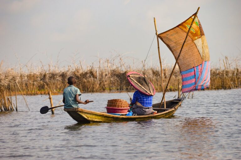 A wooden boat on Lake Nokoué near Ganvié, Benin