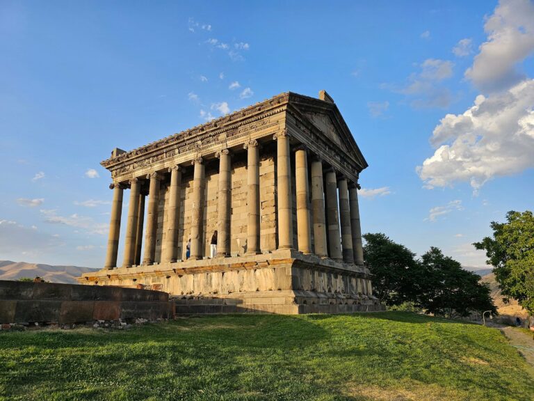 The temple of Garni under a blue sky