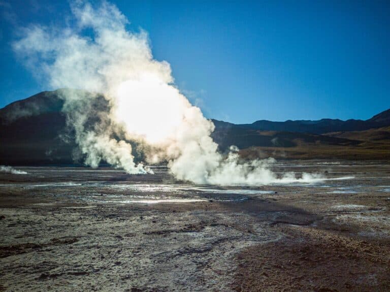 A geyser erupting in the Chilean desert