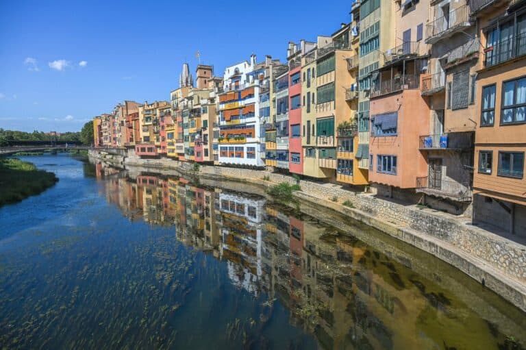 Colourful houses along the Onyar River in Girona, Spain