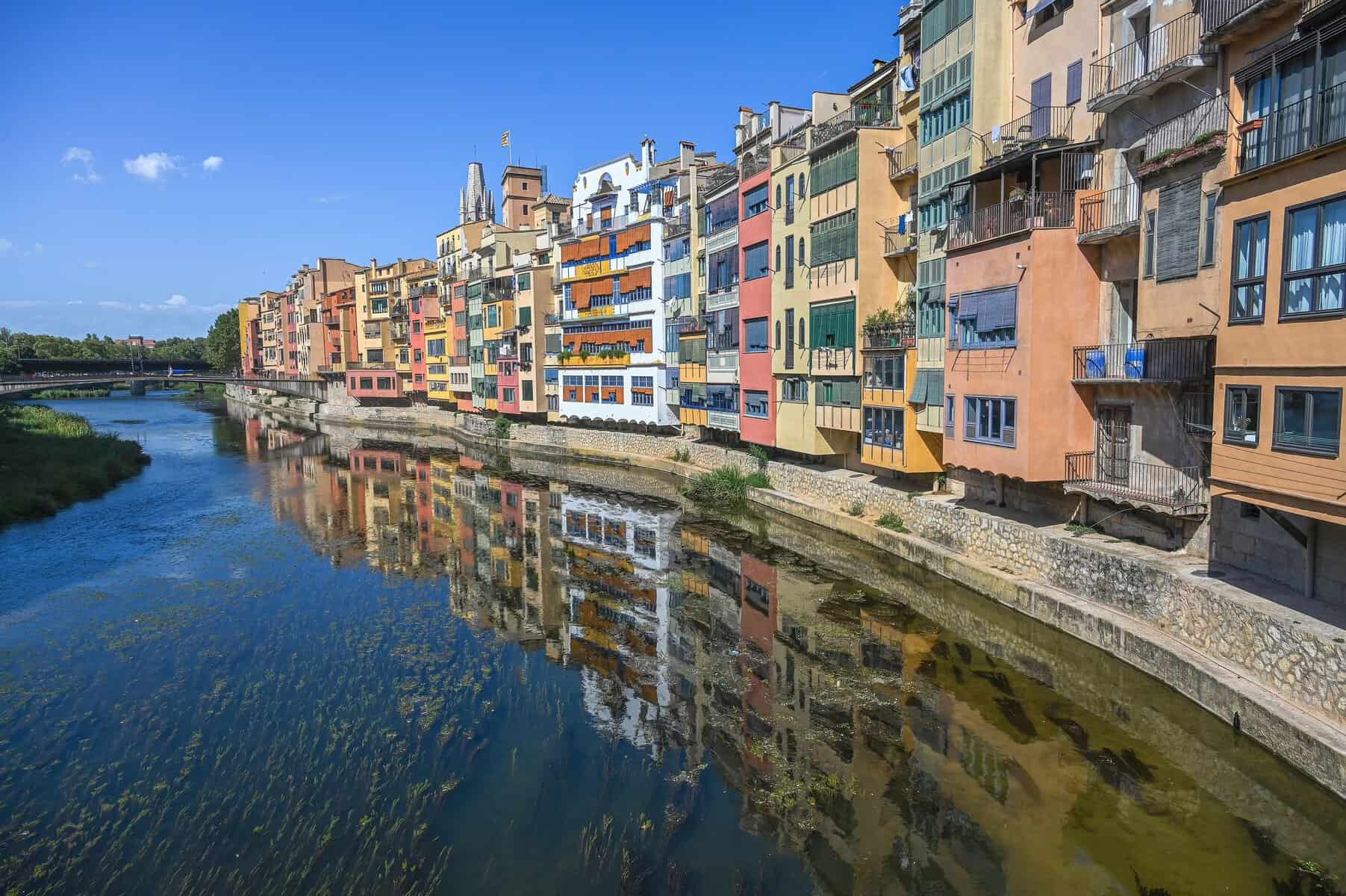 Colourful houses along the Onyar River in Girona, Spain