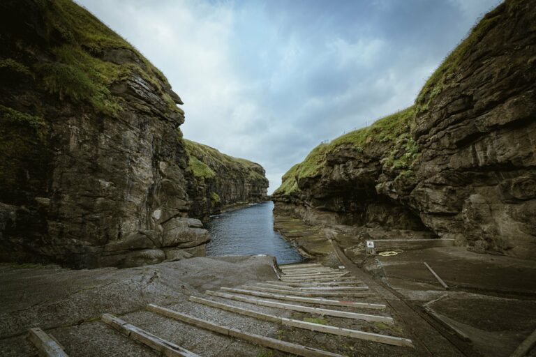 The sea gorge and steps at Gjógv