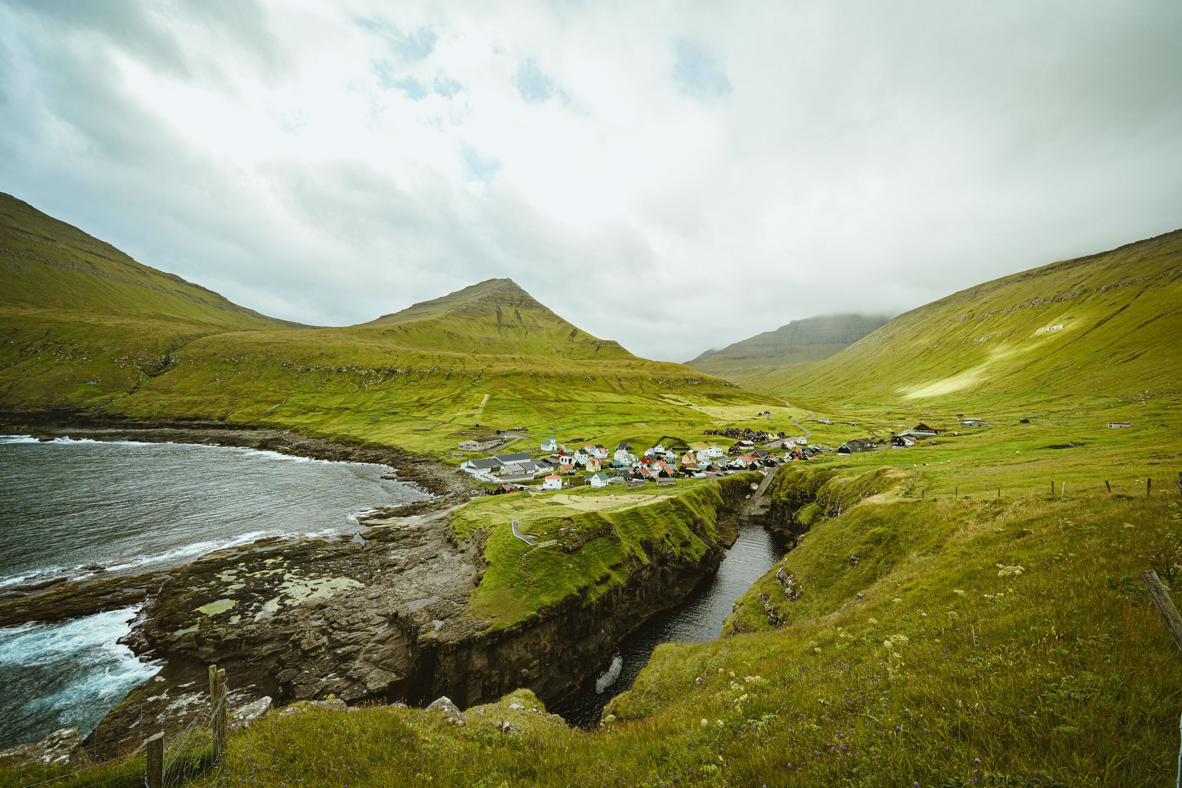 Gjógv village in its green valley