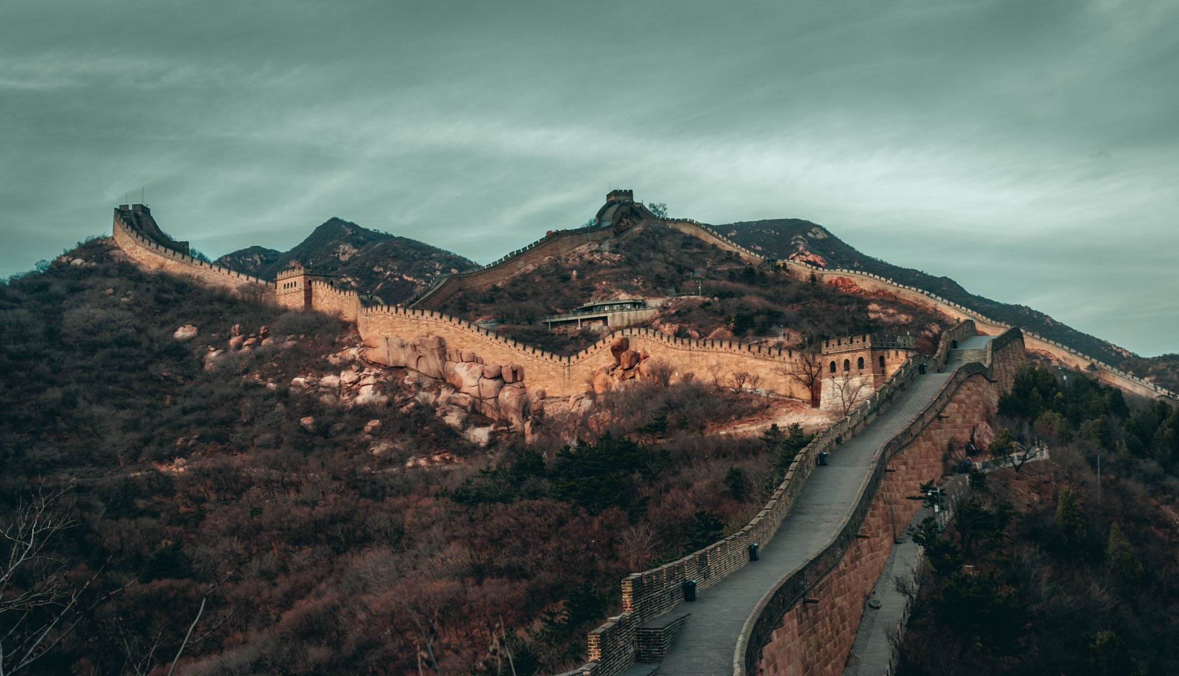 The Great Wall across rugged mountains