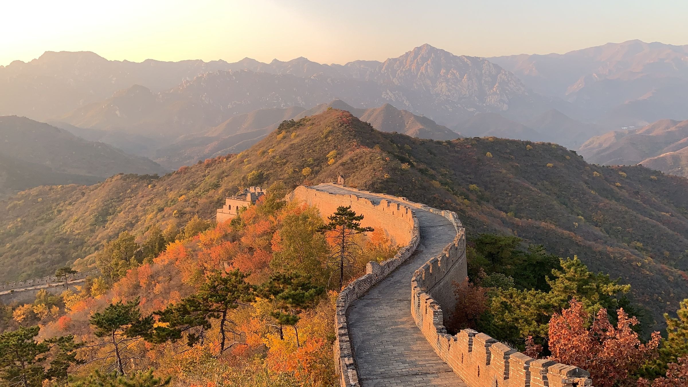 The Great Wall winding through hills