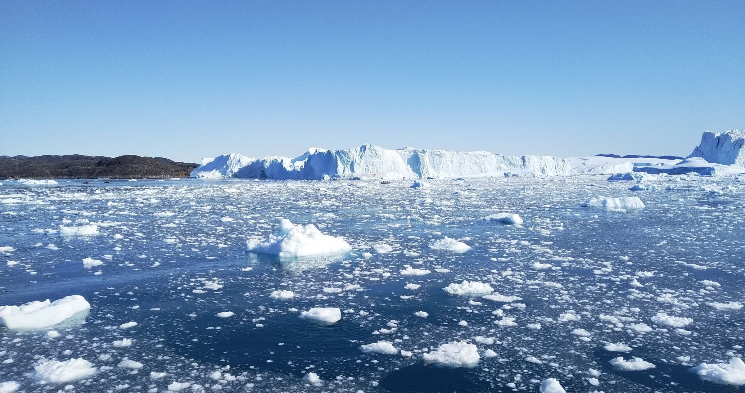 Icebergs and sea ice off the Greenland coast