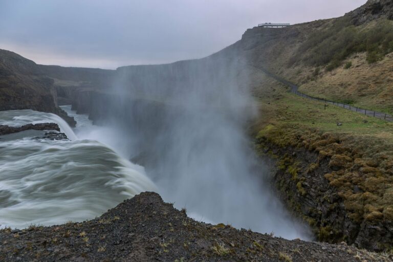 Gullfoss waterfall plunging into its canyon
