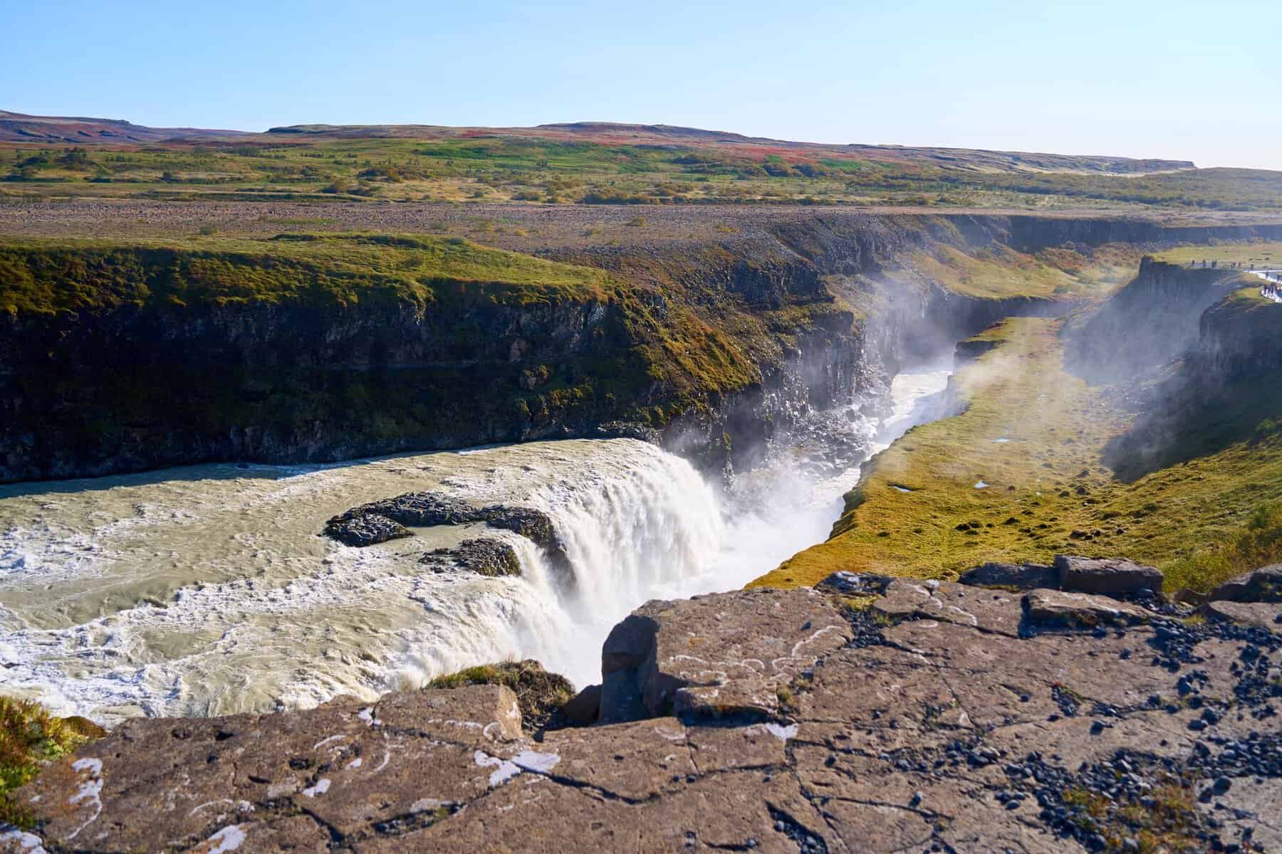 Gullfoss waterfall plunging into its canyon, Iceland