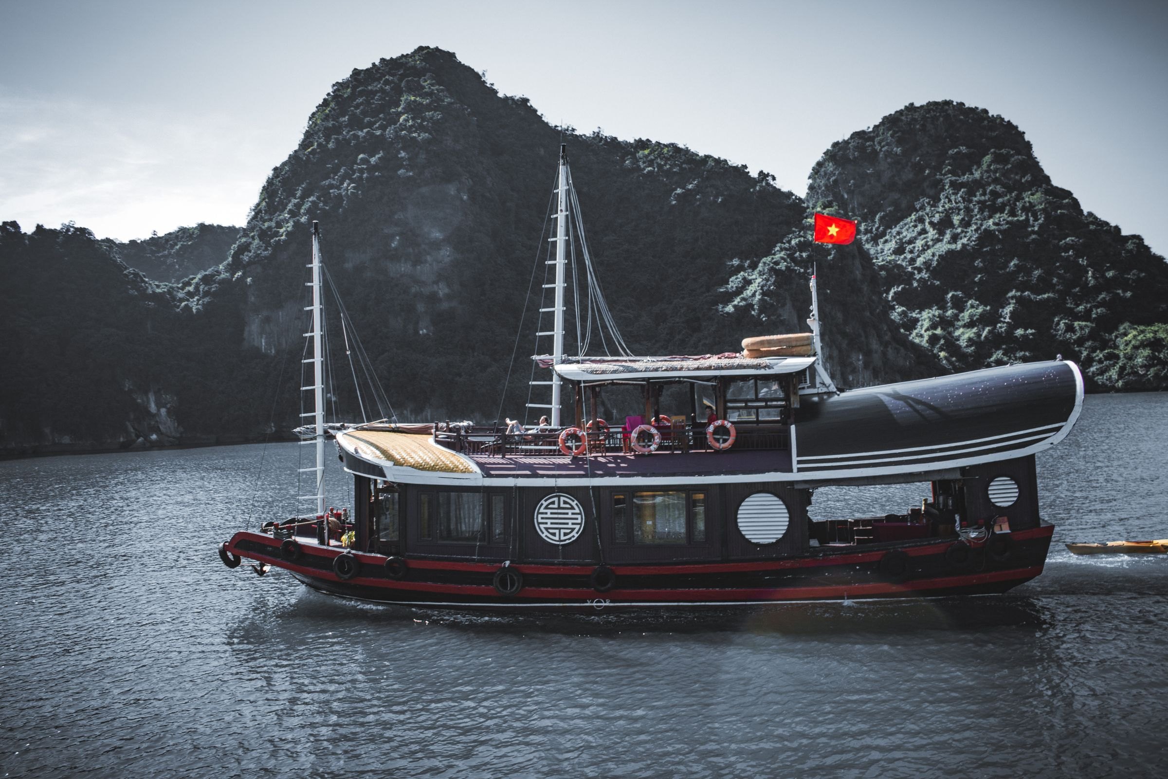 A traditional junk sailing in Halong Bay
