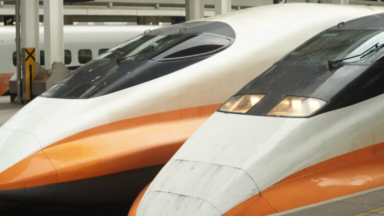 High-speed trains at a station