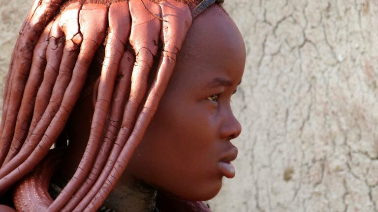 A Himba woman with traditional braided hair
