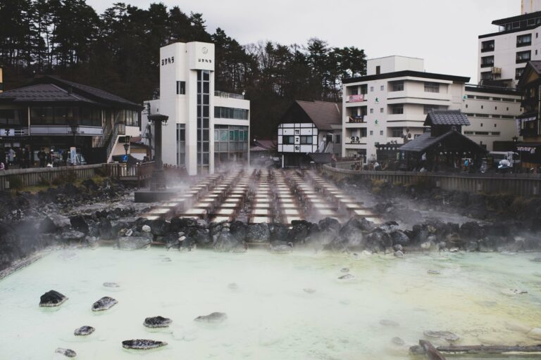 Steam rising from a Japanese hot spring town