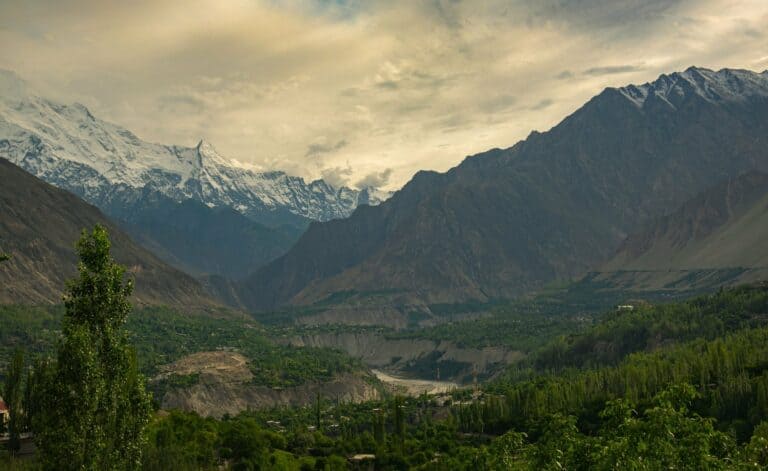 The Hunza Valley beneath snow-capped peaks, Pakistan