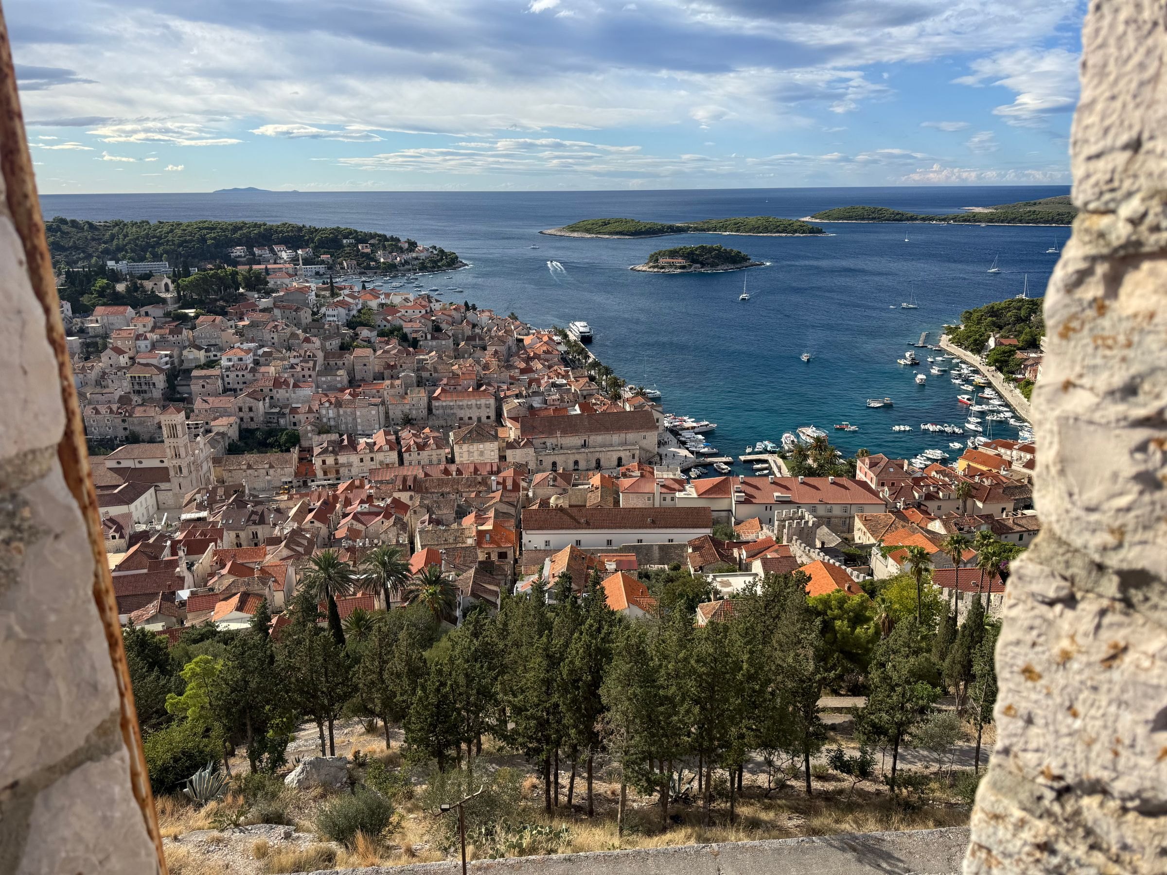 Hvar town and the Pakleni Islands from above