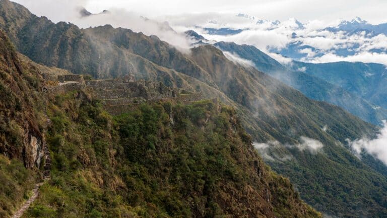 Inca ruins in the misty Andes