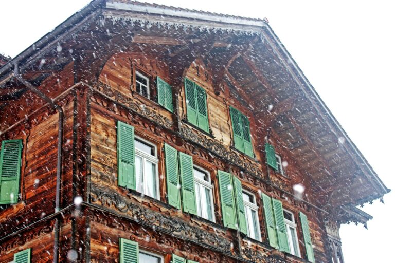 A wooden chalet in Interlaken in the snow