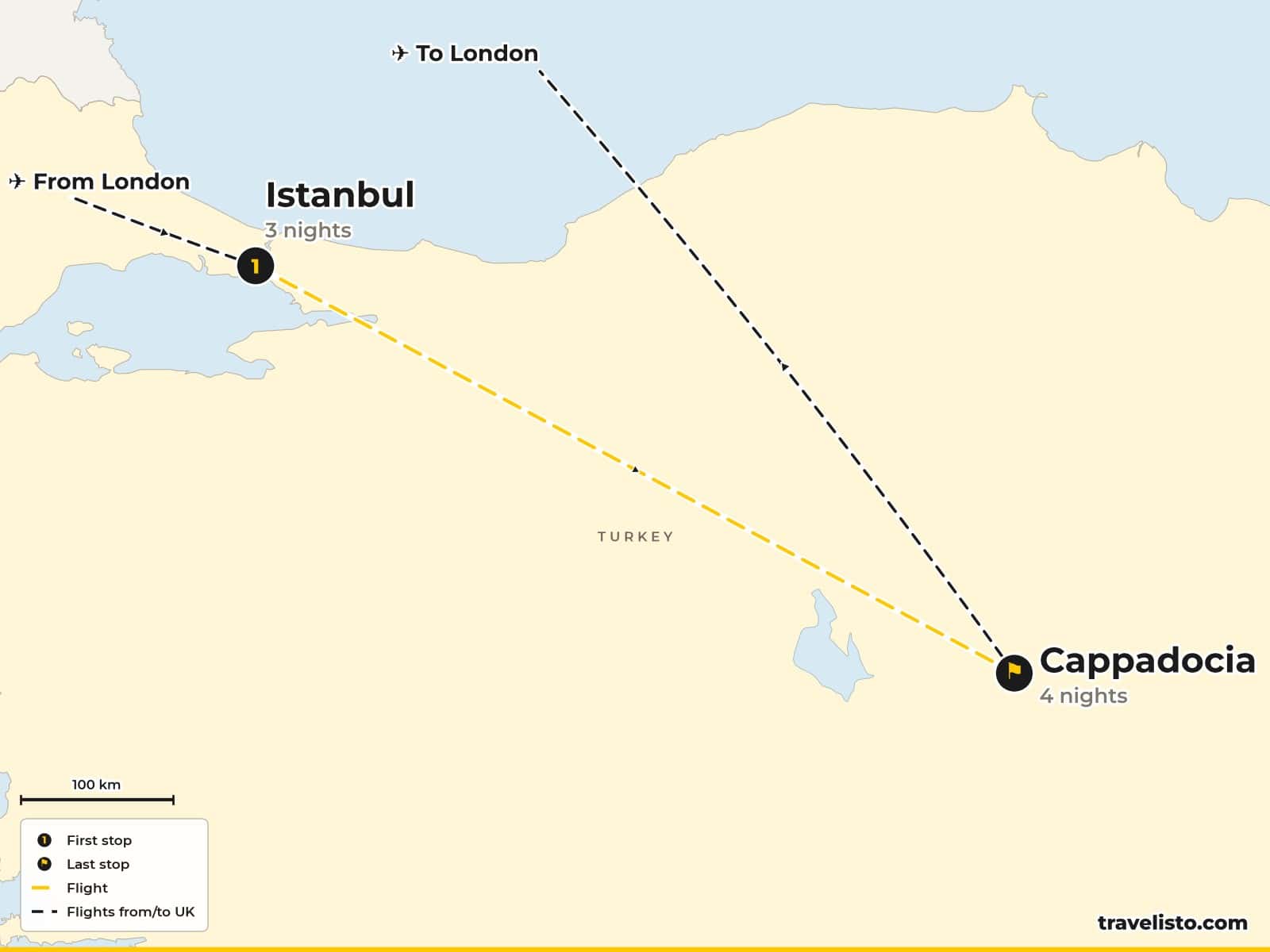 Route map: Istanbul & Cappadocia