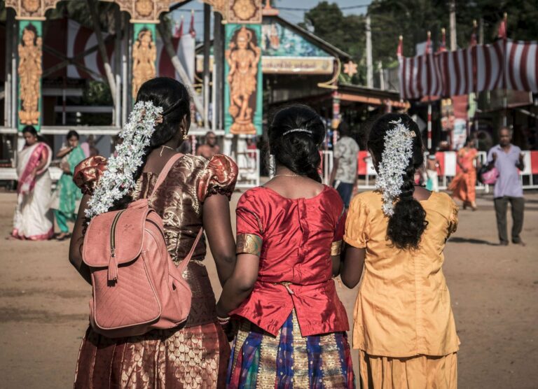 Women in traditional dress at a festival in Jaffna