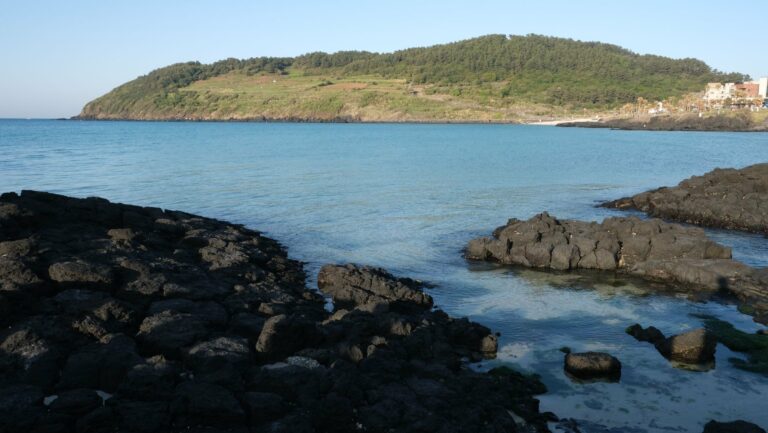 The rocky coastline of Jeju