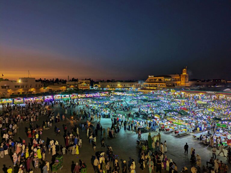 Jemaa el-Fna square in Marrakech at night