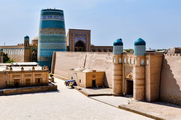 The blue-tiled Kalta Minor minaret in Khiva