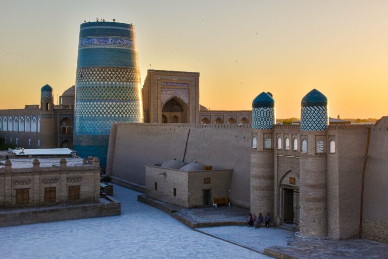 The Kalta Minor minaret in Khiva at sunset