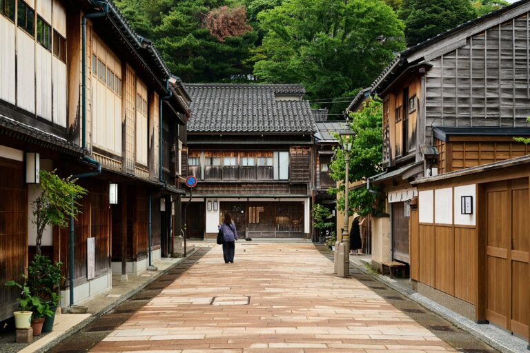 A quiet street of wooden houses in Kanazawa