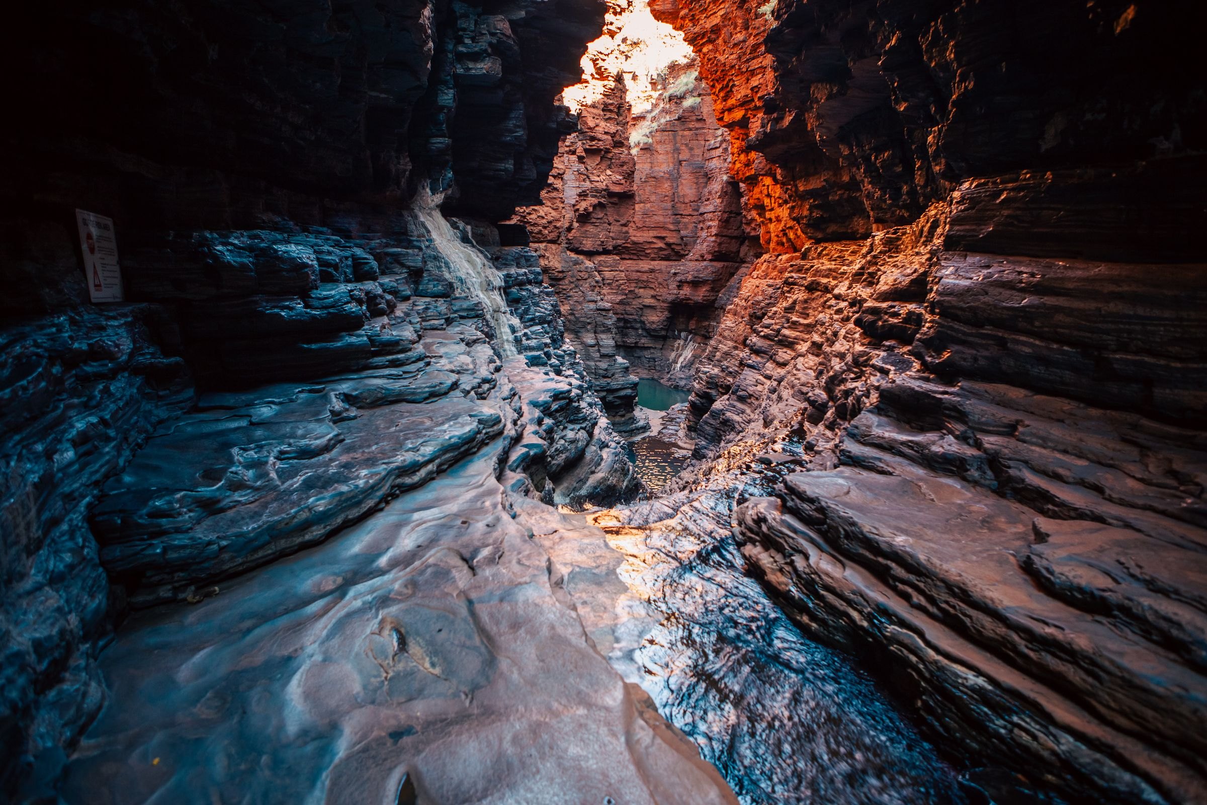 The banded rock walls of a gorge in Karijini