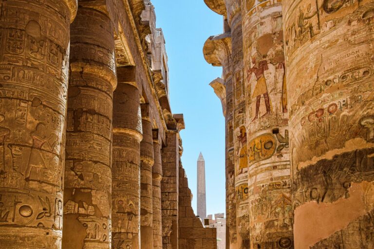 Carved columns at the Temple of Karnak