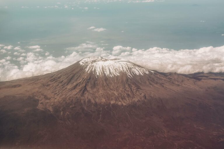 Kilimanjaro's snow-capped crater from the air