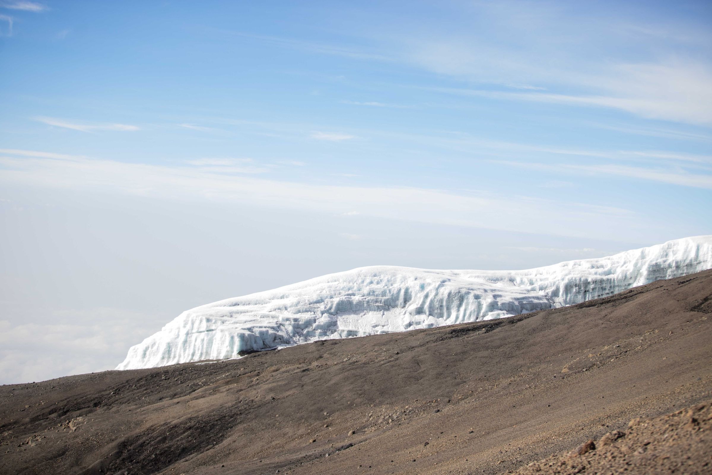The ice cap on the summit of Kilimanjaro