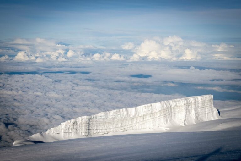 An ice formation on the summit of Kilimanjaro above the clouds
