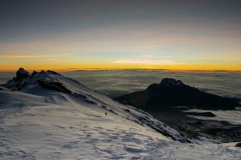 Sunrise from the snowy summit of Kilimanjaro