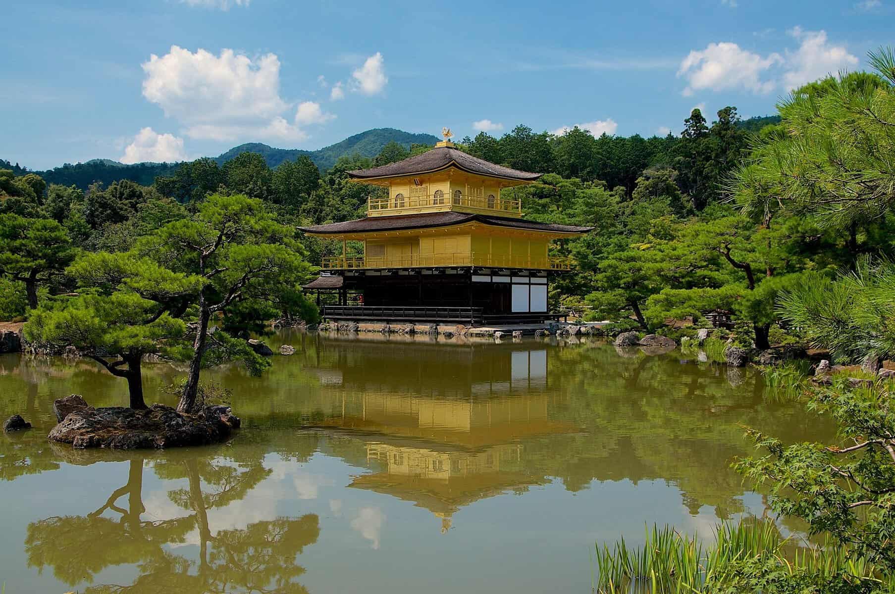 Kinkaku-ji, the Golden Pavilion, reflected in its pond in Kyoto