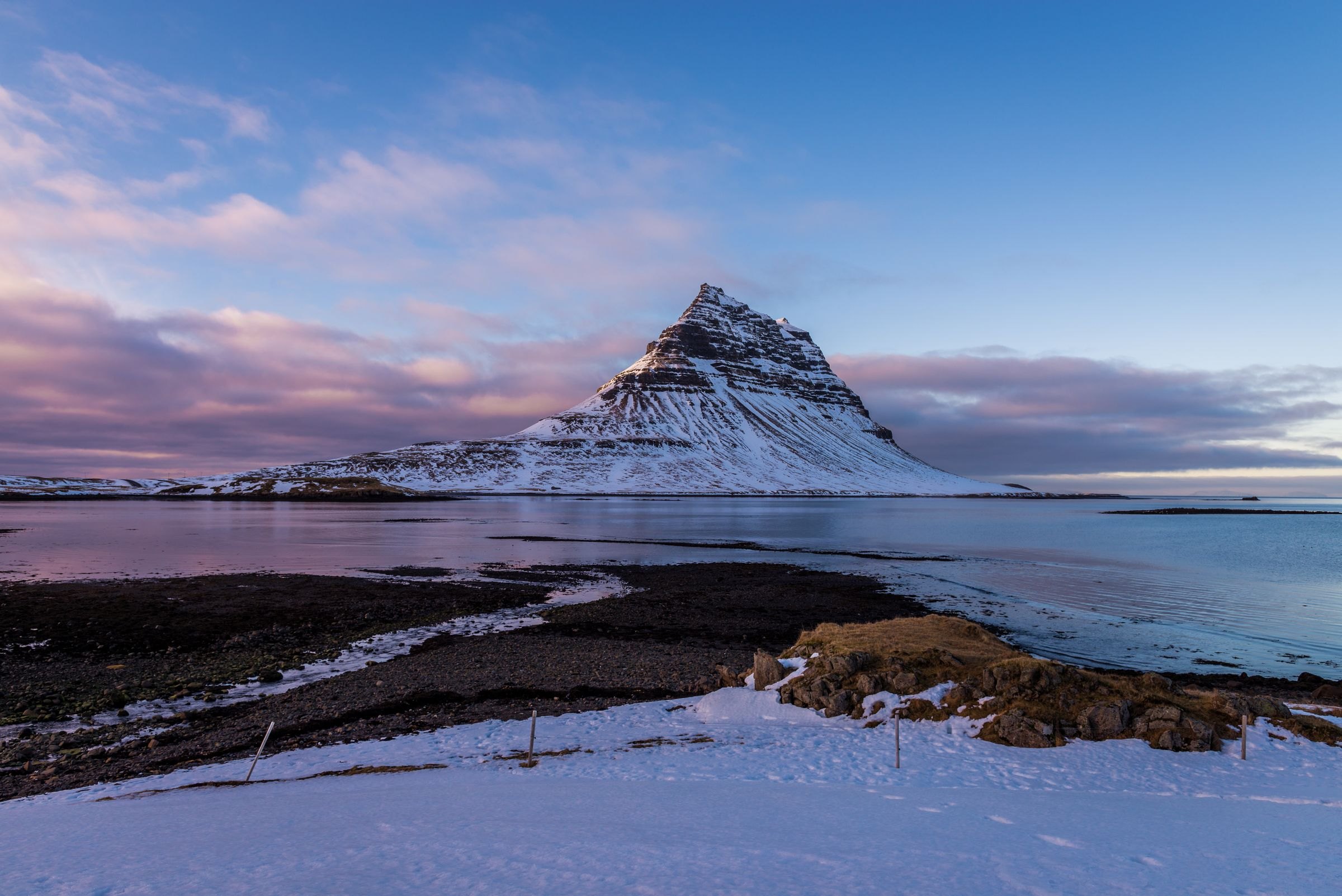 Kirkjufell mountain in winter