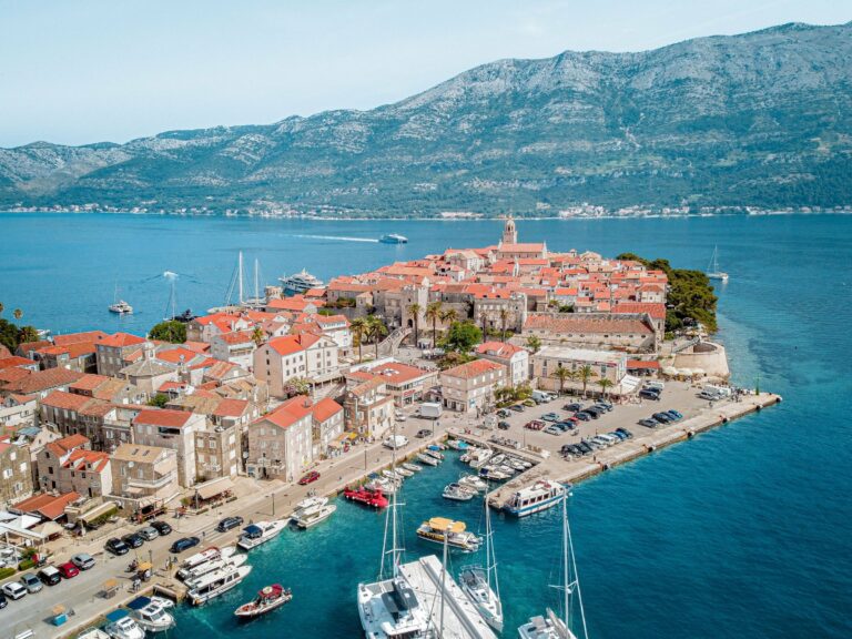 Korcula's old town and marina from the air