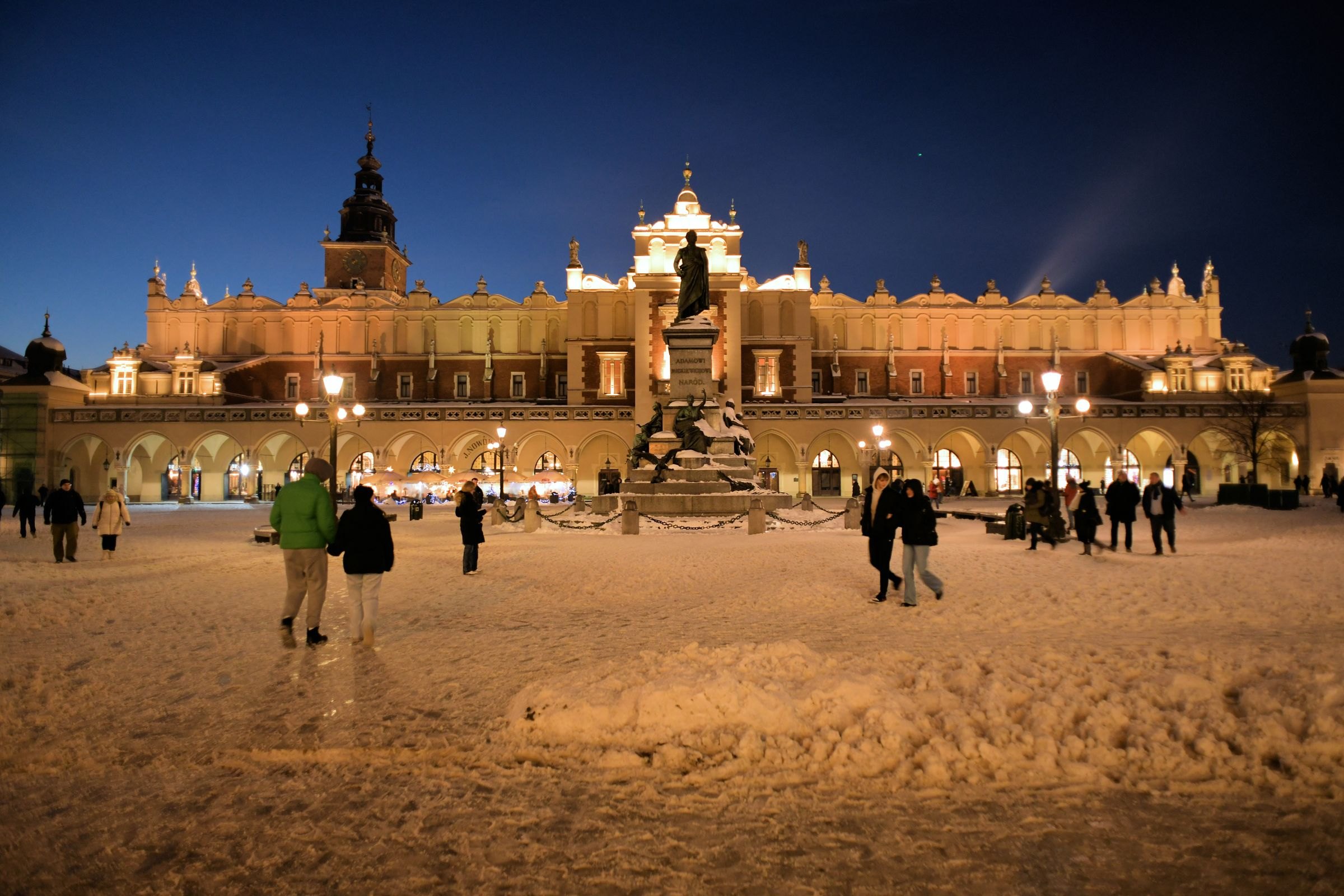 Kraków's Cloth Hall lit up at night