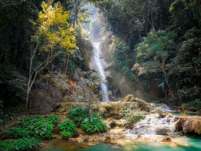 Kuang Si Falls in the jungle near Luang Prabang