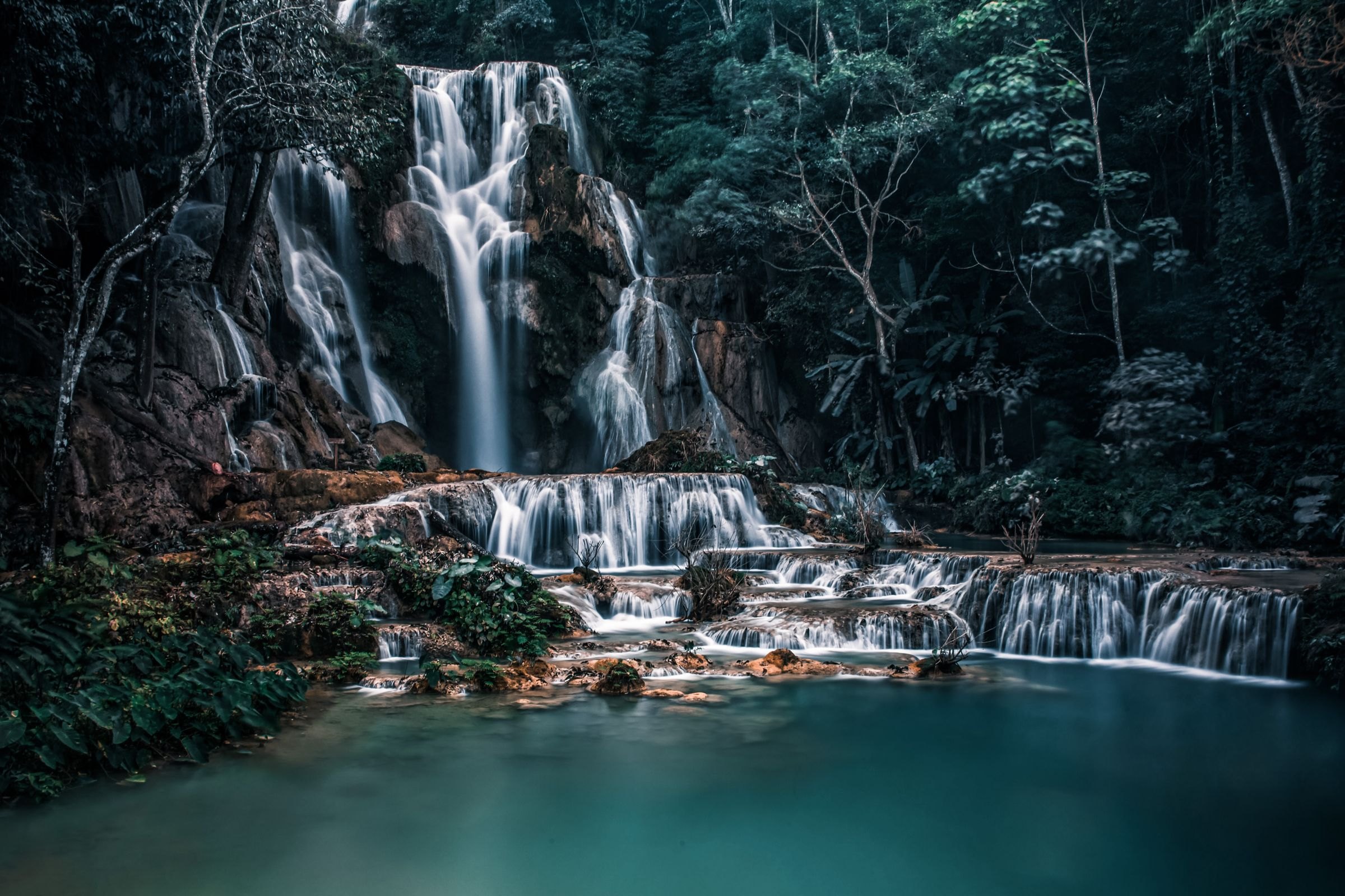 The tiered cascades of Kuang Si Falls