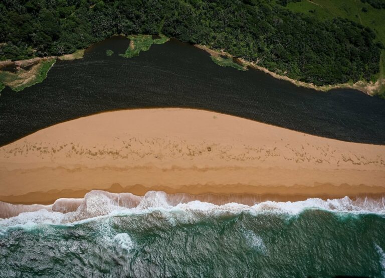 A sandy beach on the KwaZulu-Natal coast from above