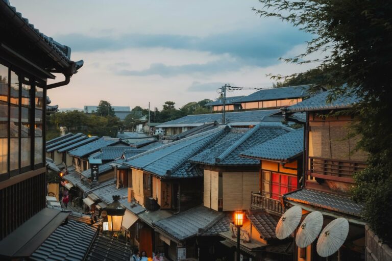 Traditional rooftops in Kyoto in the evening