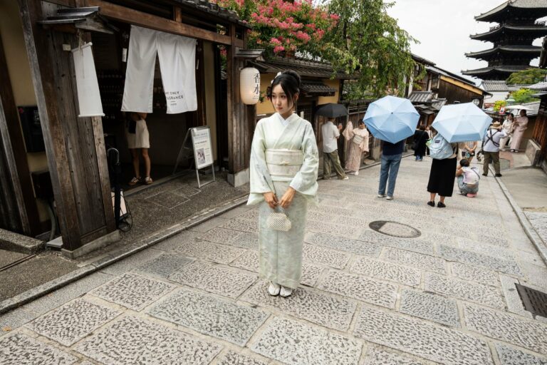 A traditional Kyoto street with a pagoda