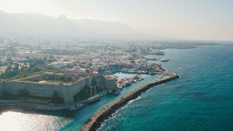 Aerial view of Kyrenia Castle and the old harbour, North Cyprus