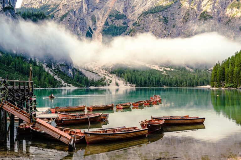 Wooden boats on Lago di Braies