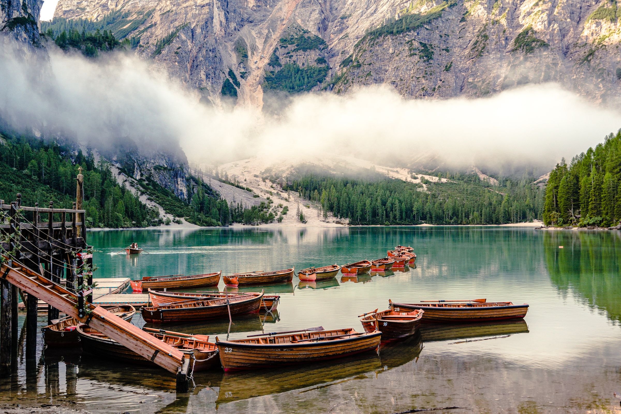 Wooden boats on Lago di Braies