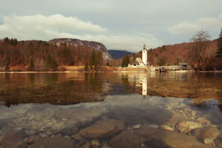 Lake Bohinj and its church in autumn